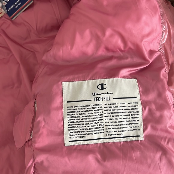 Champion Reverse Weave Pink Shiny Puffer Jacket - Picture 4 of 7
